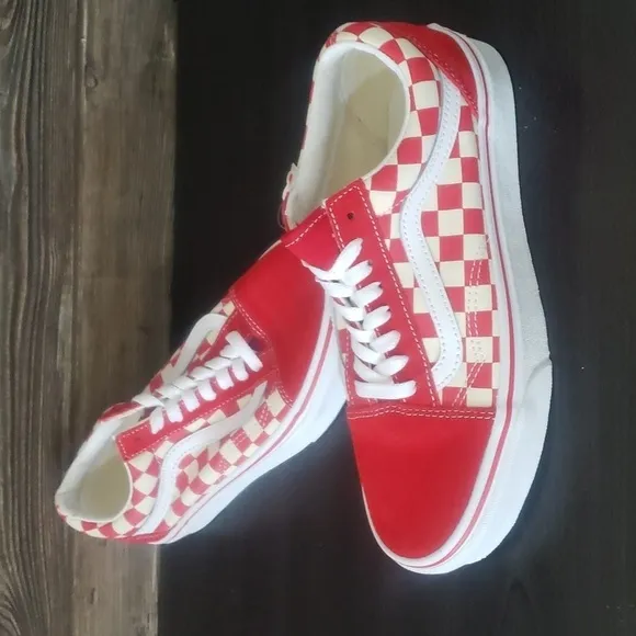 New Vans Old Skool Primary Checkerboard Red White Sneakers