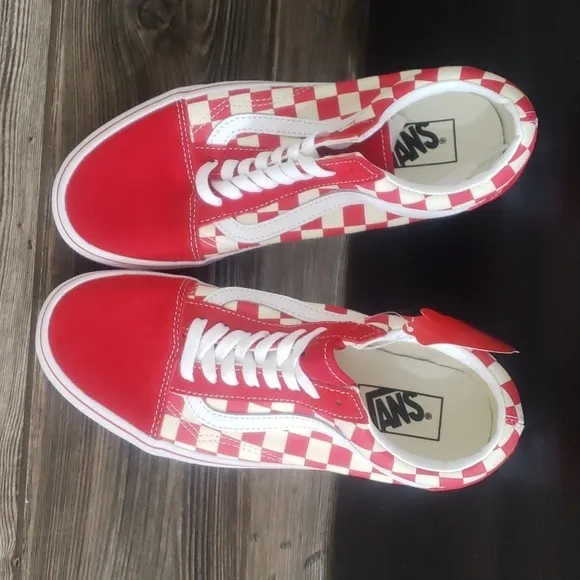 New Vans Old Skool Primary Checkerboard Red White Sneakers