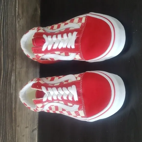 New Vans Old Skool Primary Checkerboard Red White Sneakers