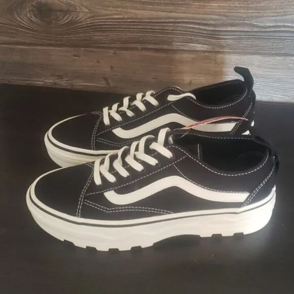 New Vans Old Skool Sentry Canvas Black White Platform Sneakers
