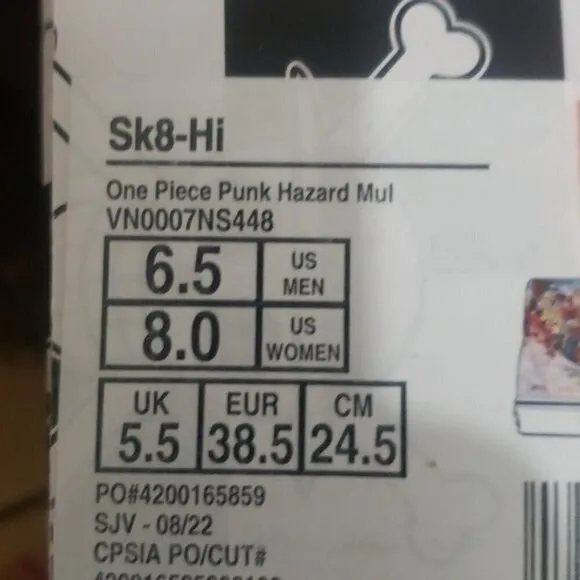 New Vans Sk8 Hi One Piece Anime Punk Hazard Limited Edition Deadstock Sneakers