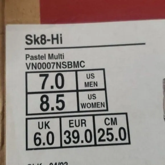 New Vans Sk8 Hi Pastel Multi Color Block High Top Sneakers