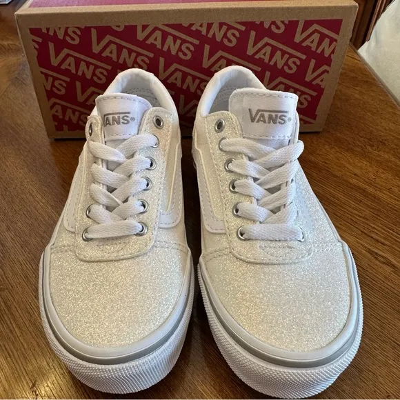 New Vans Ward Spring Glitter Sneakers, Size 12, White, Low Tops, Girl