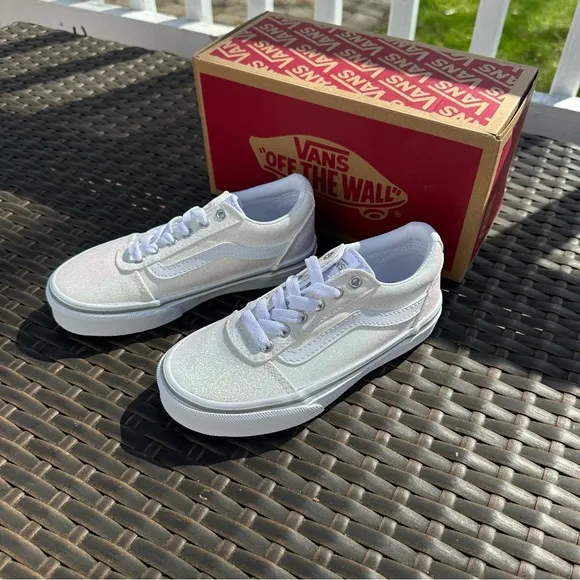New Vans Ward Spring Glitter Sneakers, Size 12, White, Low Tops, Girl