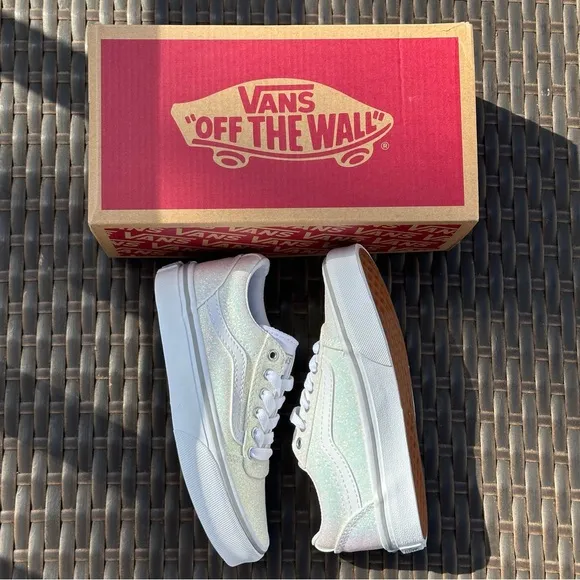 New Vans Ward Spring Glitter Sneakers, Size 12, White, Low Tops, Girl
