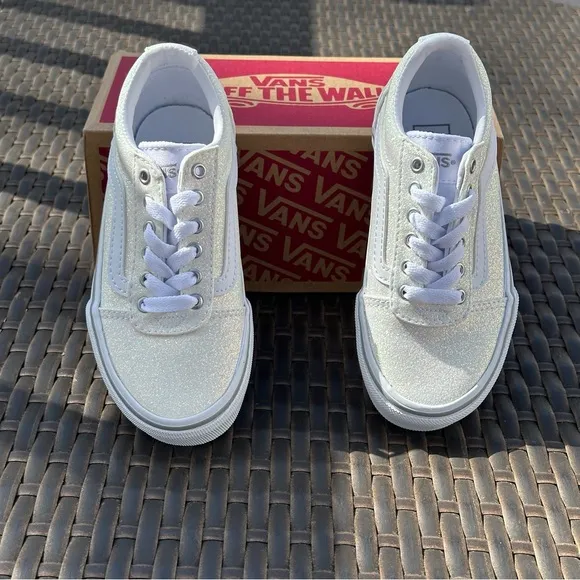New Vans Ward Spring Glitter Sneakers, Size 12, White, Low Tops, Girl