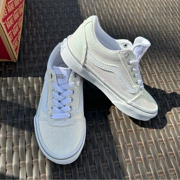 New Vans Ward Spring Glitter Sneakers, Size 12, White, Low Tops, Girl