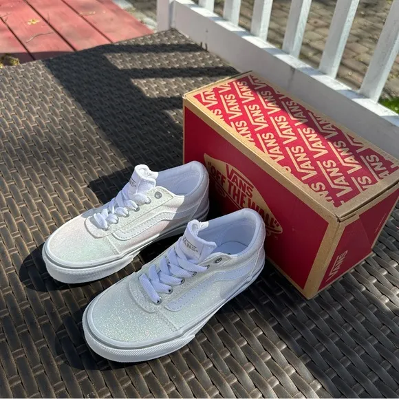 New Vans Ward Spring Glitter Sneakers, Size 12, White, Low Tops, Girl