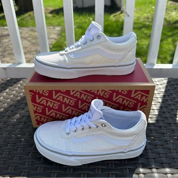 New Vans Ward Spring Glitter Sneakers, Size 12, White, Low Tops, Girl