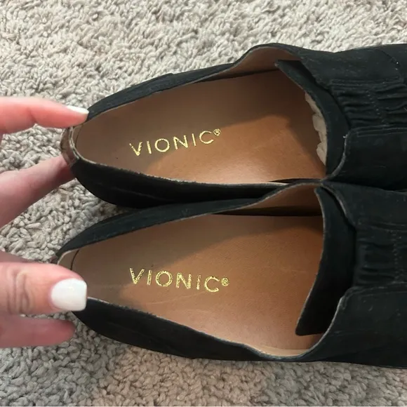 New Vionic Jayla Tortoise Suede Flats with Tortoise-shell Accent Shoes Sz 7.5