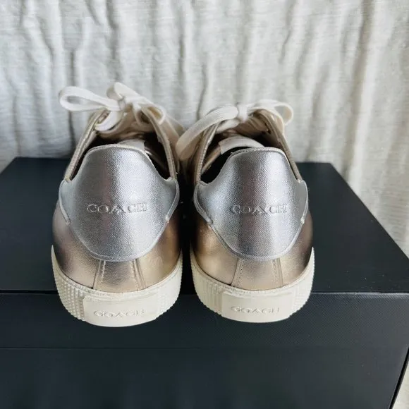 NIB Coach C136 Champagne Metallic Leather Low Top Sneakers FG4567 - Size 9.5 B