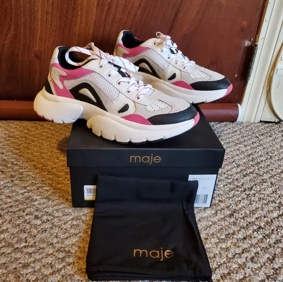 NIB MAJE Faster Leather Suede Mesh White Chunky Sole Dad Run Sneakers sz 41