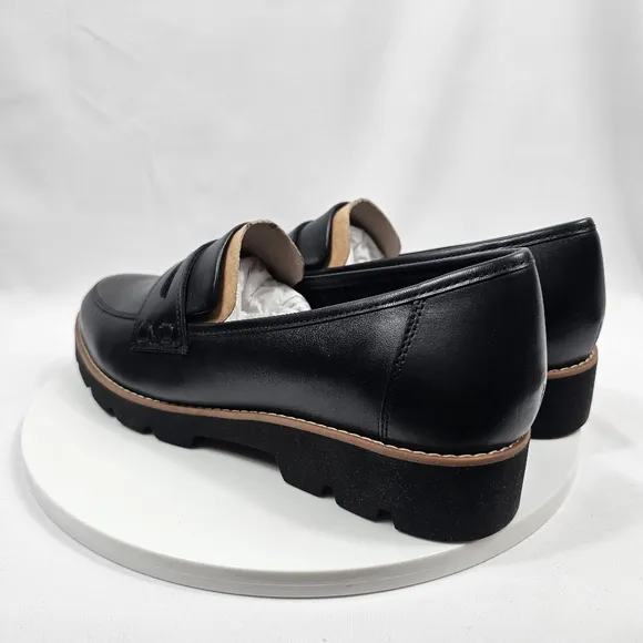 NIB Vionic Cheryl II Penny Loafer Shoes Lug Sole Slip-On Comfy Leather Black 10