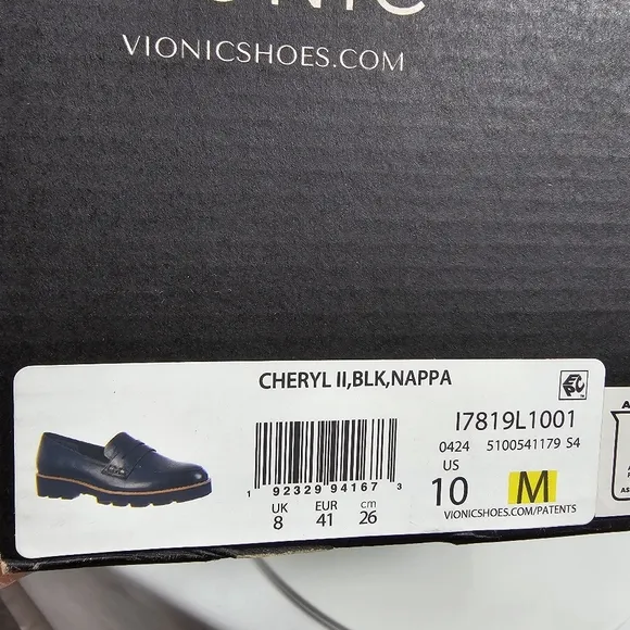 NIB Vionic Cheryl II Penny Loafer Shoes Lug Sole Slip-On Comfy Leather Black 10