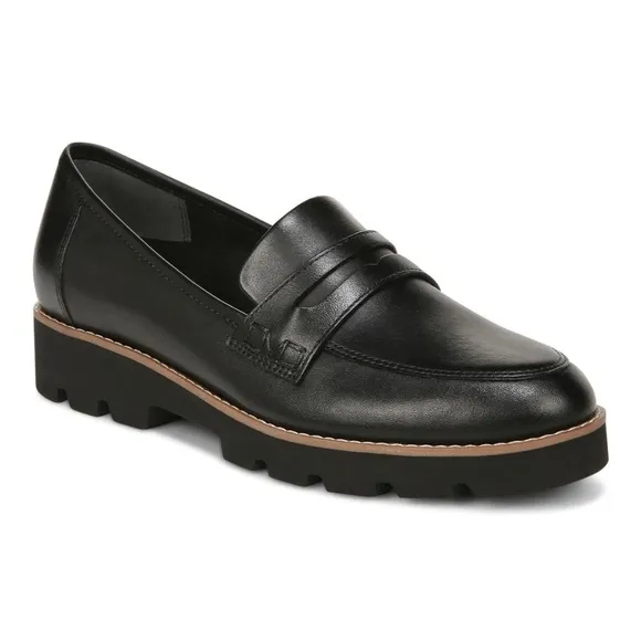 NIB Vionic Cheryl II Penny Loafer Shoes Lug Sole Slip-On Comfy Leather Black 10