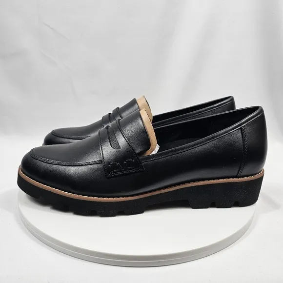 NIB Vionic Cheryl II Penny Loafer Shoes Lug Sole Slip-On Comfy Leather Black 10