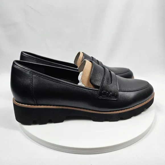 NIB Vionic Cheryl II Penny Loafer Shoes Lug Sole Slip-On Comfy Leather Black 10