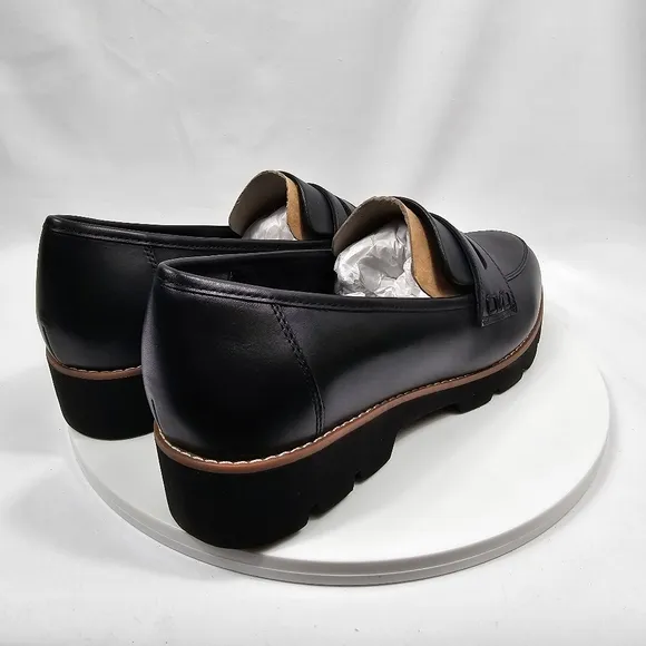 NIB Vionic Cheryl II Penny Loafer Shoes Lug Sole Slip-On Comfy Leather Black 10