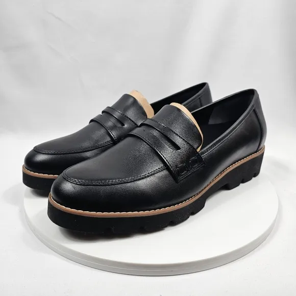 NIB Vionic Cheryl II Penny Loafer Shoes Lug Sole Slip-On Comfy Leather Black 10