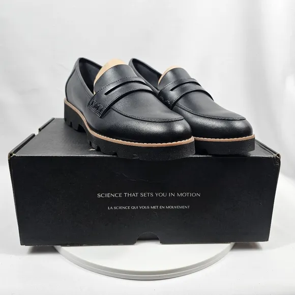 NIB Vionic Cheryl II Penny Loafer Shoes Lug Sole Slip-On Comfy Leather Black 10