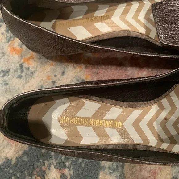 Nicholas Kirkwood BEYA Pointed Toe Leather Flats in Pewter Metallic Bronze 9