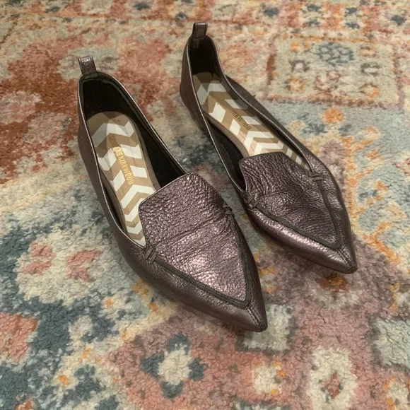 Nicholas Kirkwood BEYA Pointed Toe Leather Flats in Pewter Metallic Bronze 9