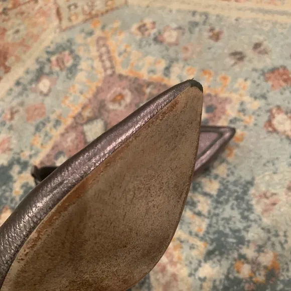 Nicholas Kirkwood BEYA Pointed Toe Leather Flats in Pewter Metallic Bronze 9