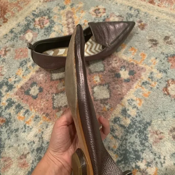 Nicholas Kirkwood BEYA Pointed Toe Leather Flats in Pewter Metallic Bronze 9