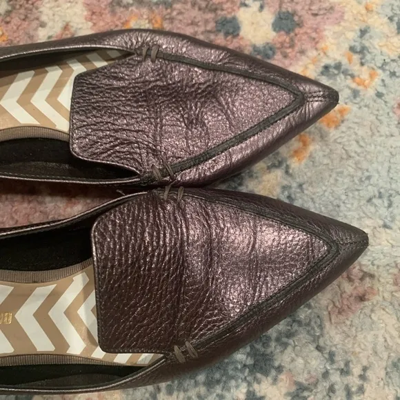 Nicholas Kirkwood BEYA Pointed Toe Leather Flats in Pewter Metallic Bronze 9