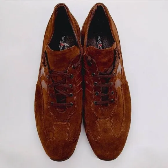Nicola Benson Brown Leather Italian Made Casual Sneakers Mens Size 12 Shoes‎