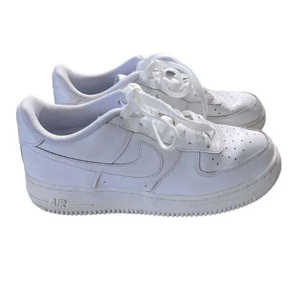 Nike Air Force 1 White Leather Sneakers, Size 6 Youth