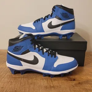 Nike Air Jordan 1 Football Cleats Mid TD Royal Blue White FJ6805-104 Men's Sz 12