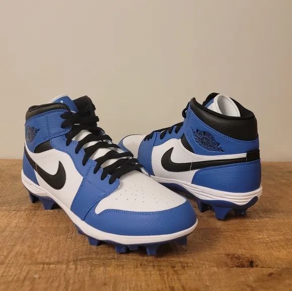 Nike Air Jordan 1 Football Cleats Mid TD Royal Blue White FJ6805-104 Men's Sz 12