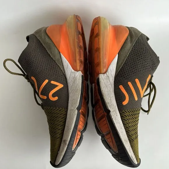 Nike Air Max 270 Flyknit Sneakers Shoes Olive Flak Size 12 Gym Sports Workout