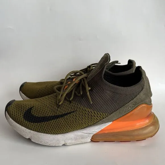 Nike Air Max 270 Flyknit Sneakers Shoes Olive Flak Size 12 Gym Sports Workout