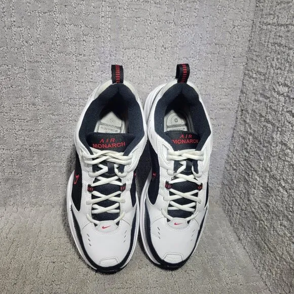 Nike Air Monarch IV 415445-101 Mens Size US9.5 White Black Leather Workout Shoes
