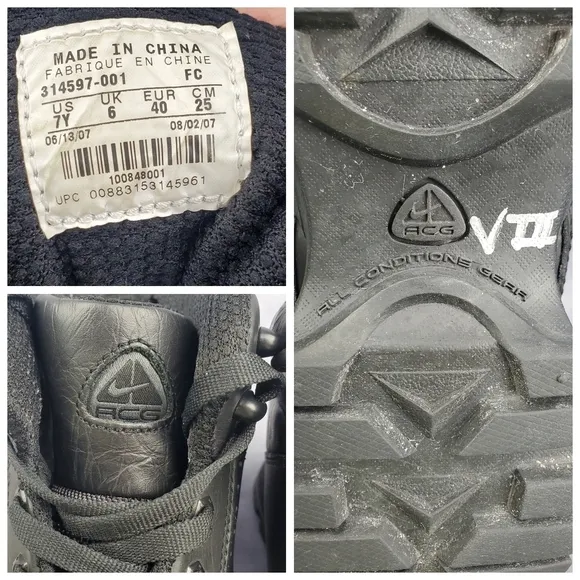 Nike All Condition Gear ACG Black Leather Hiking Boots Sz 7Y