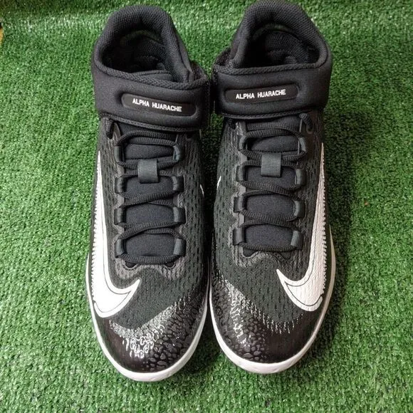 Nike Alpha Huarache Elite 4 Mid Black White‎  Baseball Cleats Size 9.5