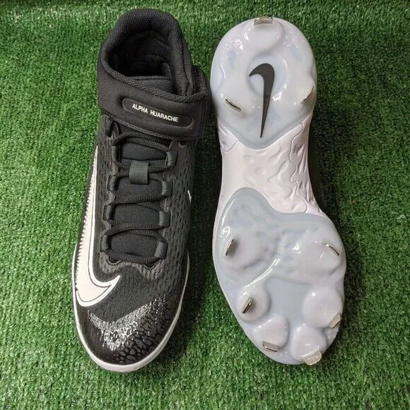 Nike Alpha Huarache Elite 4 Mid Black White  Baseball‎ Cleats Size 9.5