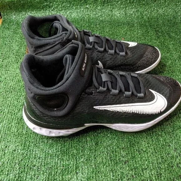Nike Alpha Huarache Elite 4 Mid Black White‎  Baseball Cleats Size 9.5