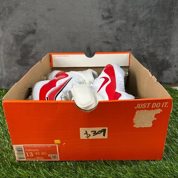 Nike Alpha Huarache Elite 4 Mid Metal Baseball Cleats Red White Mens 13