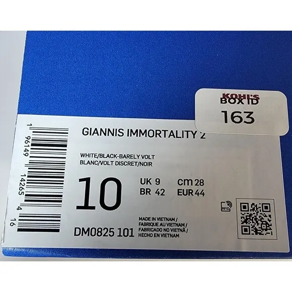 Nike Giannis Immortality 2 Basketball Shoes Men's 10 White Black DM0825-101