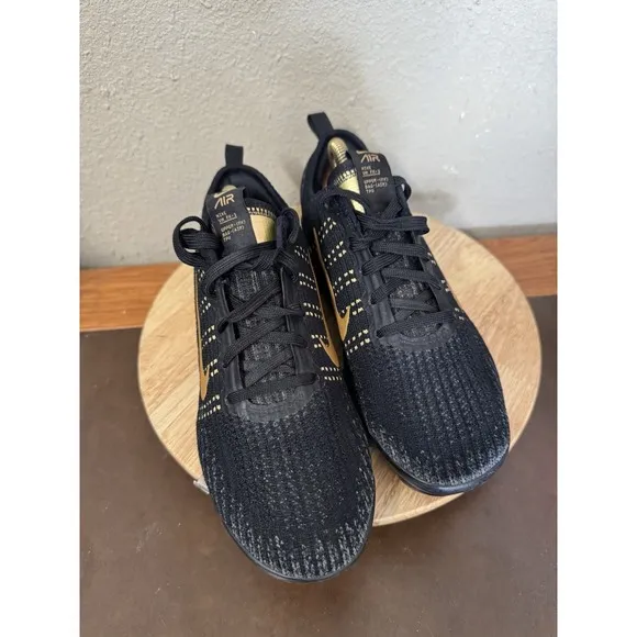 Nike GS Size 5Y Air VaporMax Flyknit 3 Black Gold Shoes BQ5238-004