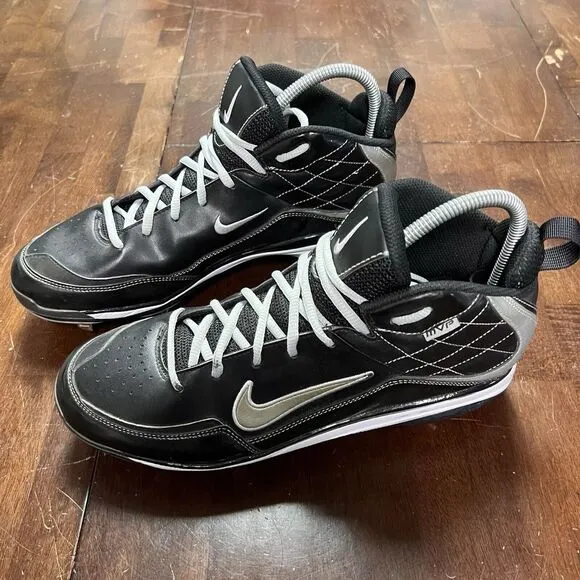 Nike MAX AIR MVP Football Metal Cleat Shoes Size 11.5 Power Channel Black Silver