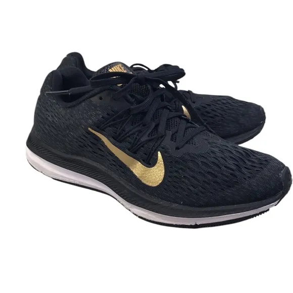 Nike Zoom WINFLO Running Shoes  Black &amp; Metallic Gold Women’s Sz 7.5