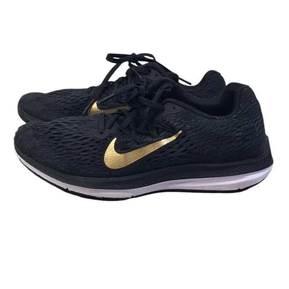 Nike Zoom WINFLO Running Shoes  Black &amp; Metallic Gold Women’s Sz 7.5