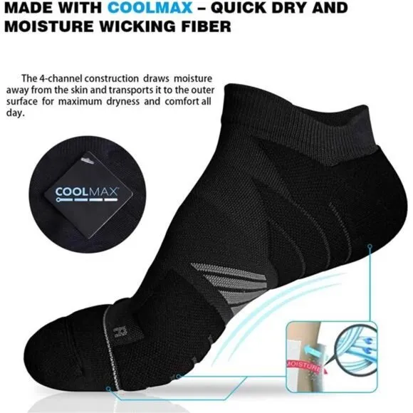 No Show Running Athletic Anti-Blister Wicking Coolmax Socks, Seamless Anti-odor