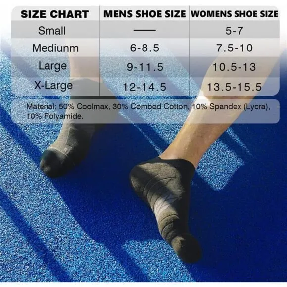 No Show Running Athletic Anti-Blister Wicking Coolmax Socks, Seamless Anti-odor