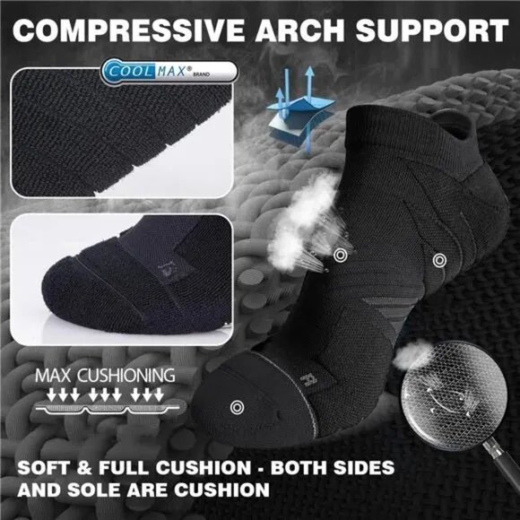 No Show Running Athletic Anti-Blister Wicking Coolmax Socks, Seamless Anti-odor