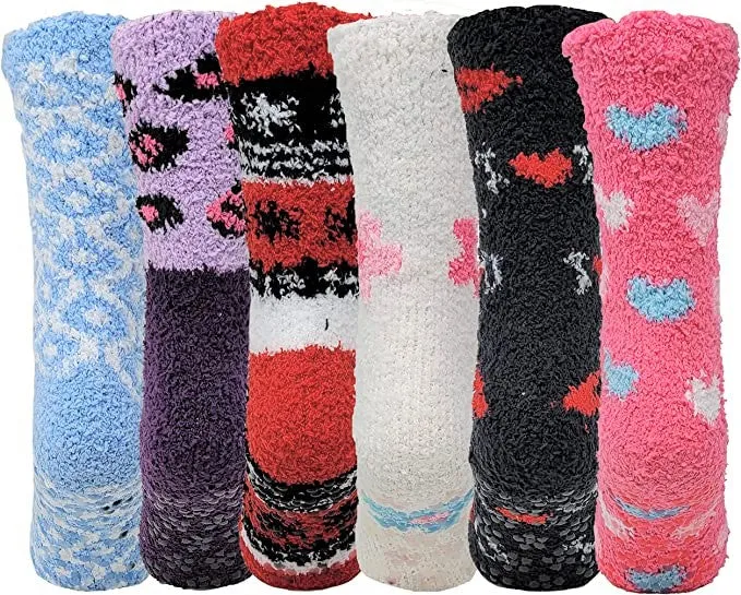Non-Skid Home Slipper Grip Socks | Super Soft Winter Warm | Women (6 Pairs)